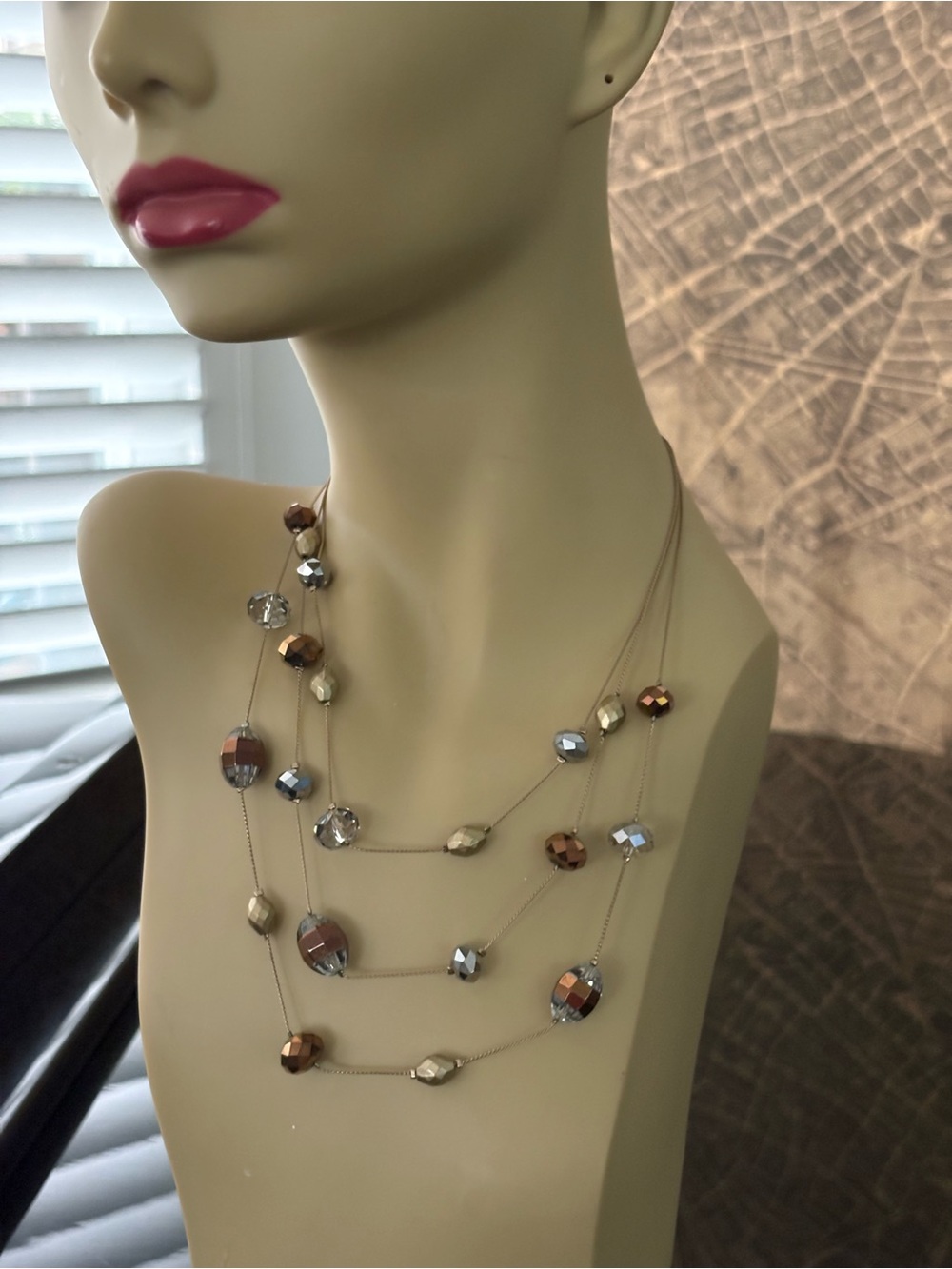 Multi-Strand Metallic Bead Necklace - Brown & Silver